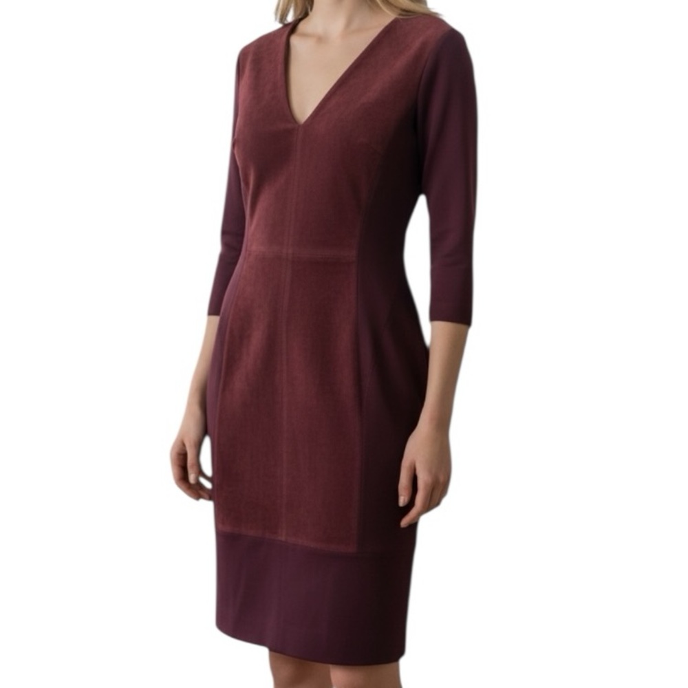 Per Se by Carlisle Suede Lamb Leather Ponte Knit Midi Dress “Per Socialite”